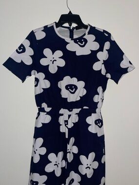 Lazy Oaf Navy & White Smiley flower Jumpsuit